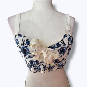 Forever 21 Floral Embroidered Tie Front Crop Top M NWT Summer Boho Festival Cute